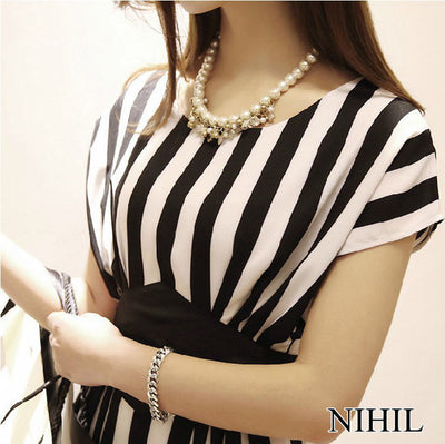 Striped Print Chiffon Blouse